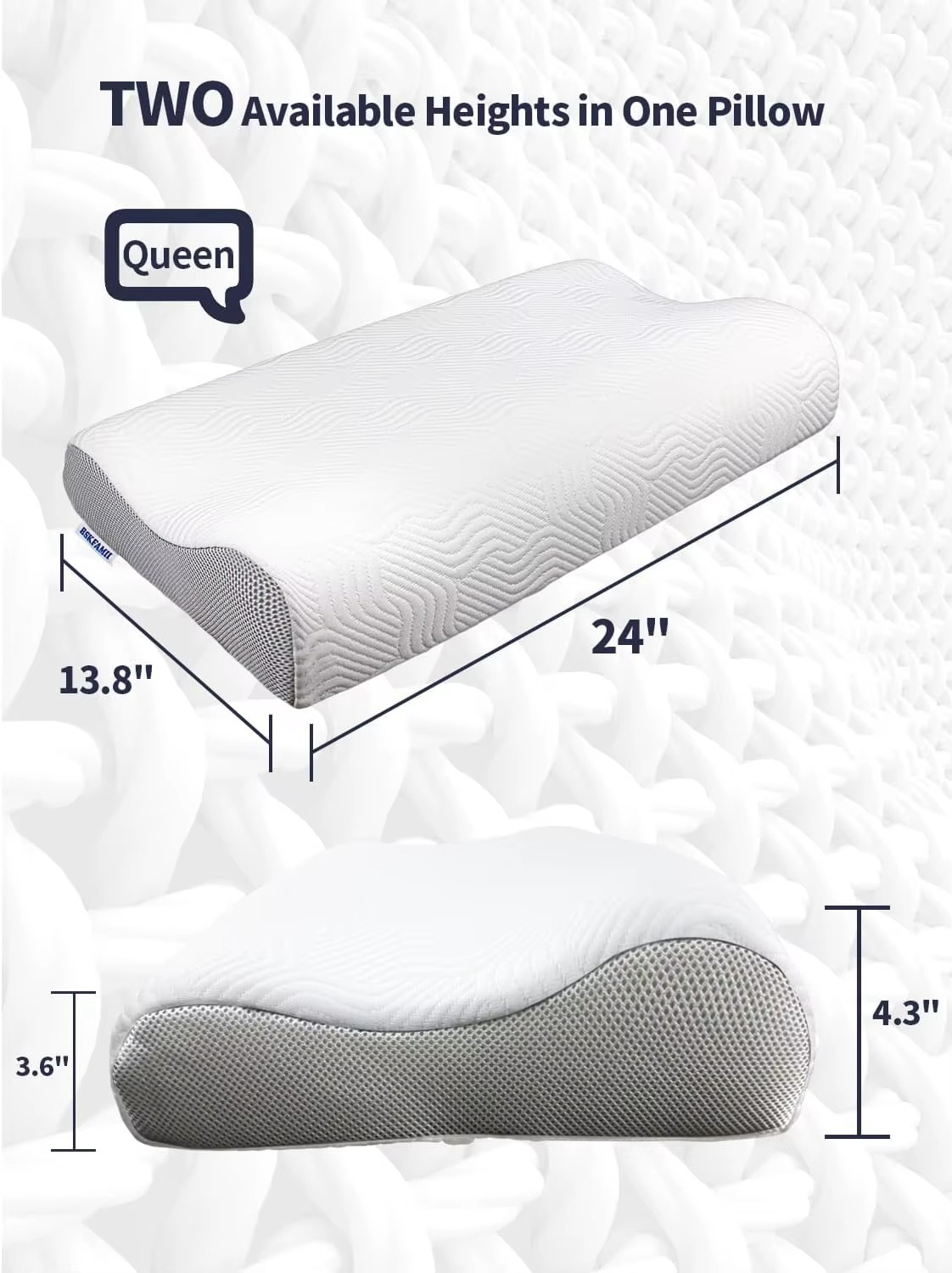 Memory Foam Contour Pillow for Neck Pain Relief - Ergonomic Cervical Pillow with 2 Heights