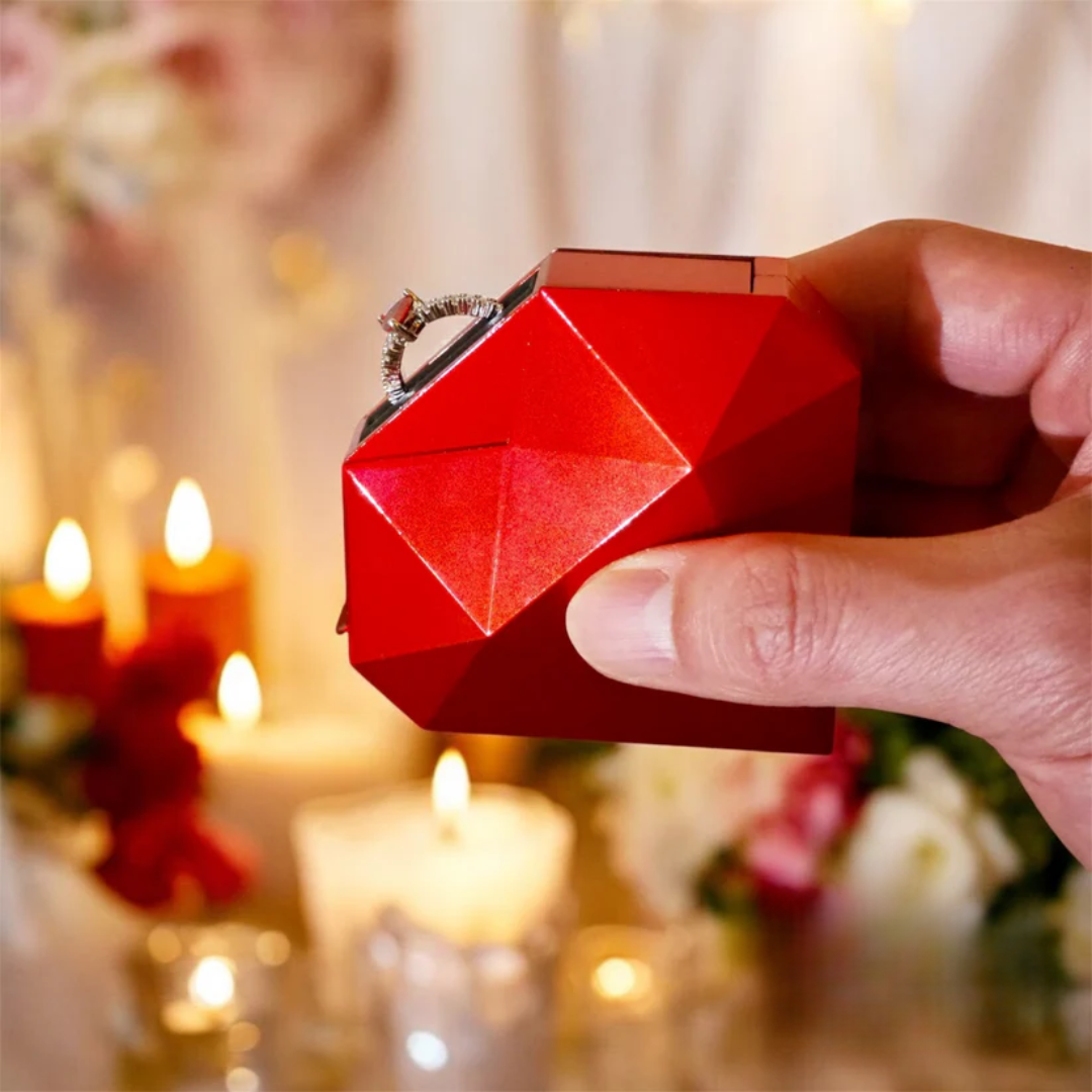 Red Heart Ring Box w/ Red Heart Promise Open Adjustable Ring