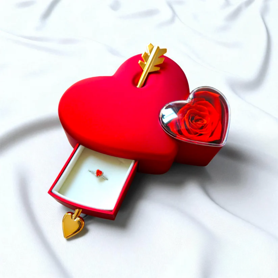 Heart Jewelry Box with Eternal Rose & Promise Ring