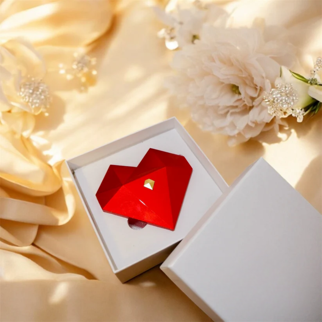 Red Heart Ring Box w/ Red Heart Promise Open Adjustable Ring