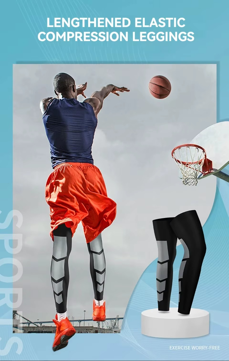 Leg Compression Sleeves - Lengthened Elastic Knee Support for Basketball, Football & Sports