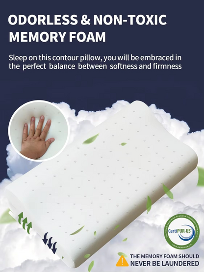 Memory Foam Contour Pillow for Neck Pain Relief - Ergonomic Cervical Pillow with 2 Heights