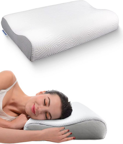 Memory Foam Contour Pillow for Neck Pain Relief - Ergonomic Cervical Pillow with 2 Heights
