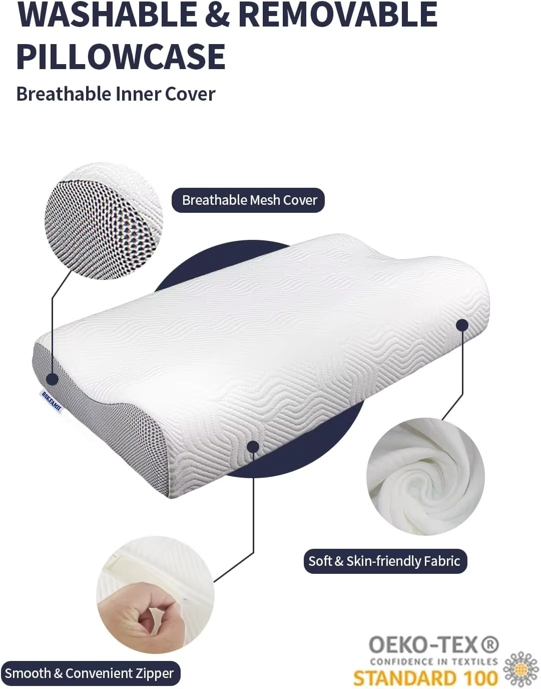 Memory Foam Contour Pillow for Neck Pain Relief - Ergonomic Cervical Pillow with 2 Heights