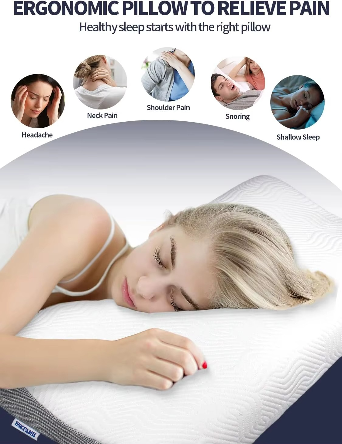 Memory Foam Contour Pillow for Neck Pain Relief - Ergonomic Cervical Pillow with 2 Heights