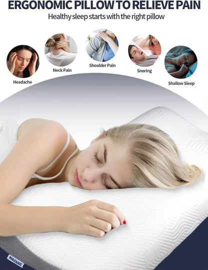 Memory Foam Contour Pillow for Neck Pain Relief - Ergonomic Cervical Pillow with 2 Heights