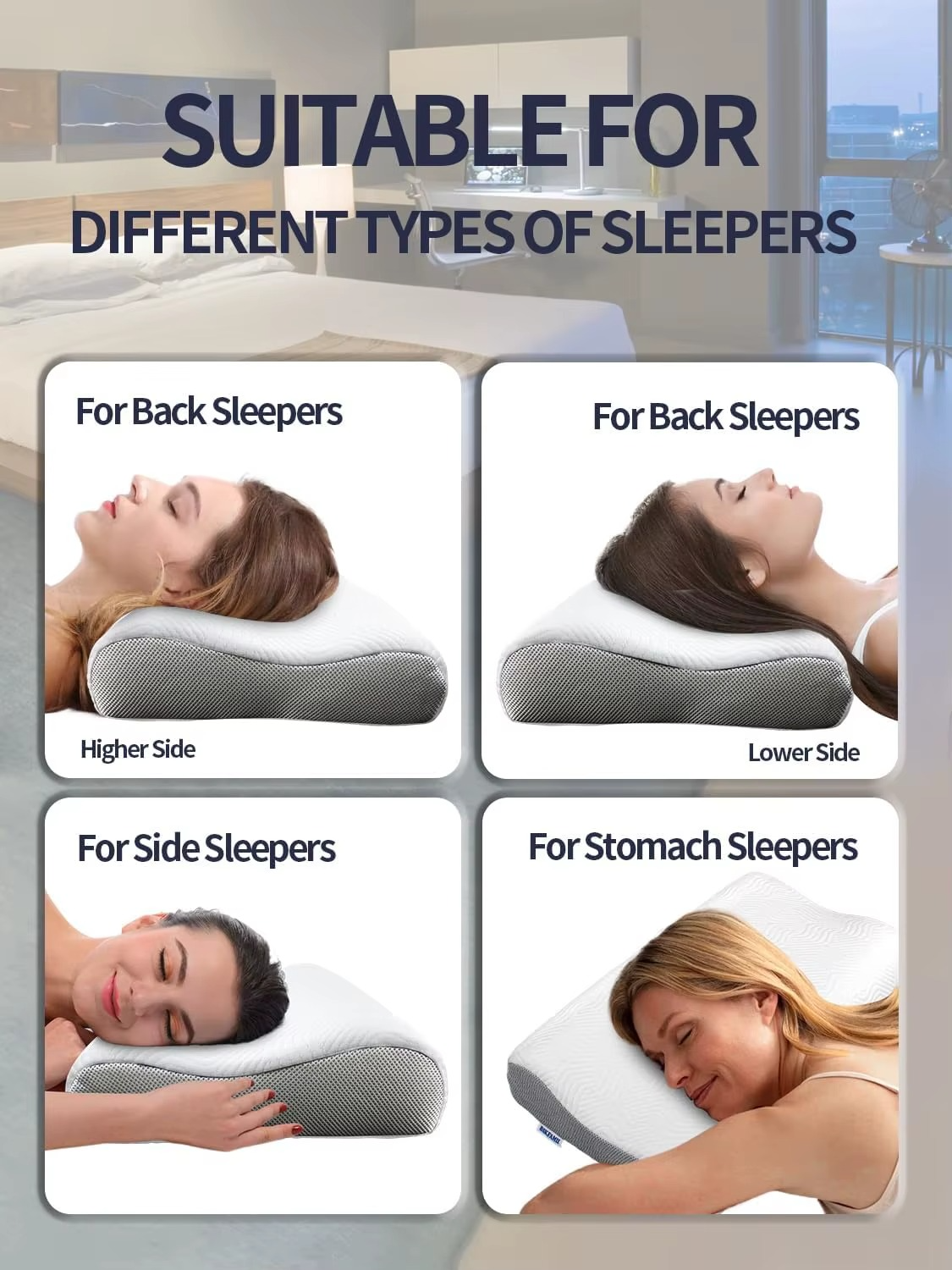 Memory Foam Contour Pillow for Neck Pain Relief - Ergonomic Cervical Pillow with 2 Heights