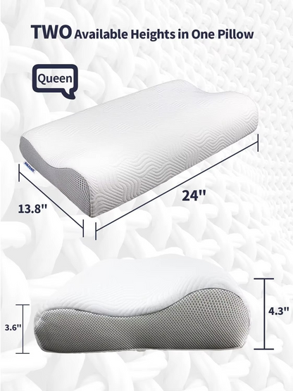 Memory Foam Contour Pillow for Neck Pain Relief - Ergonomic Cervical Pillow with 2 Heights